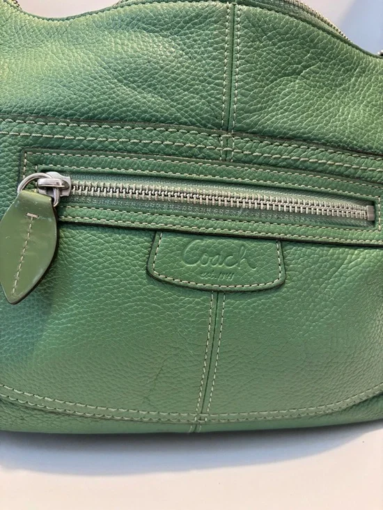 Coach Y2K Green Pebbled Leather Shoulder Hobo with Silver Hardware - Picture 7 of 8